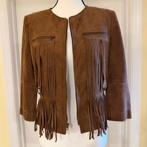 BCBGMaxAzria Tan Suede Fringe Blazer